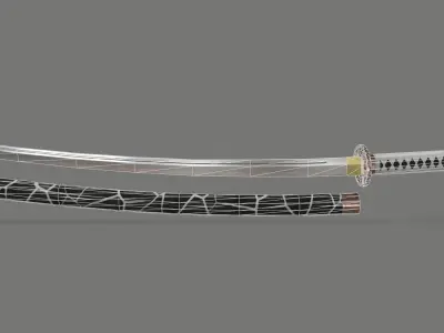 PBR Katana Japanese Sword White Low-poly 3D model