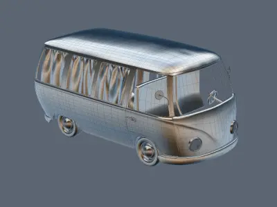van 3d model turquoise with curtains 3D model