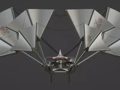 Pirateship futuristic spacecraft with multiple wings 3D model
