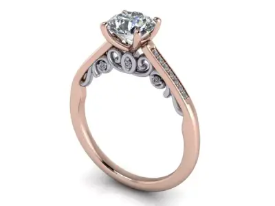 Antique scroll diamond engagement ring 3D print model