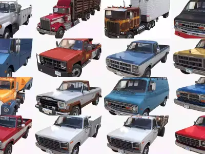 80s American cars and truck collection 3D Model Pack