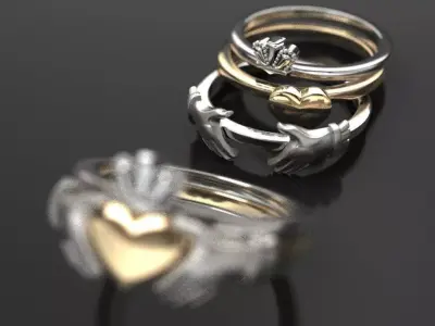 CLADDAGH 2 colors 3 part folding RING 3D print model