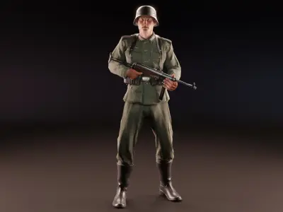 WW2 GERMAN SOLDIER RIGGED-ANIMATED Low-poly 3D model
