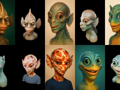 Head Fish bundle 5 pack 100 glb 3D model