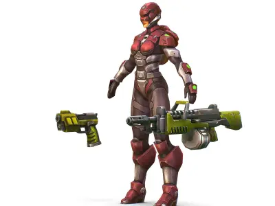 Cyborg Machine Gun with Automatic Rifle and Pistol Low-poly 3D model