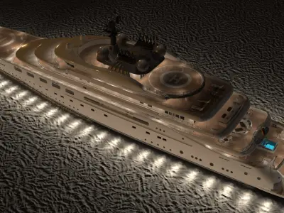 Blue Lurssen Superyacht Night Scene 3D model