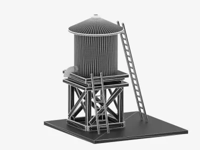Farm Wooden Water Tower 3D model