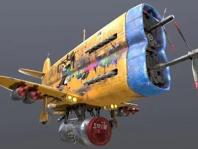 Stylized realistic yellow airplane Low-poly 3D model