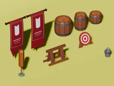 Stylized flat-color Medieval Asset Pack For Games And Animations Free low-poly 3D model
