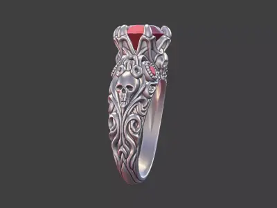 silver antique vintage style skull ring 3D print model