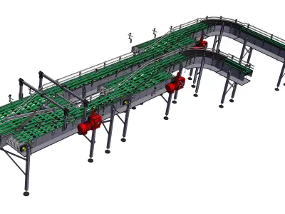 Complex multi-segment chain conveyor line 3D model