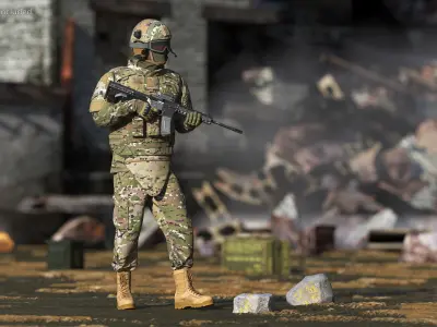 Army Soldier in Green Camo Rigged for Cinema 4D 3D model