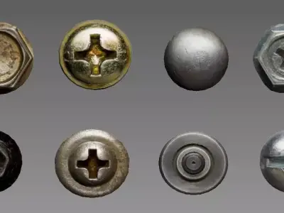 Nails and bolts Low-poly 3D model
