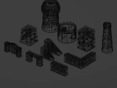 a set of Medieval castle Low-poly 3D model