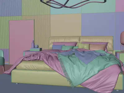 Bedroom Interior Scene Architectural Visualization Free low-poly 3D model purchase