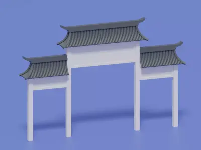 Cartoon Ancient Chinese Gate 3D model purchase