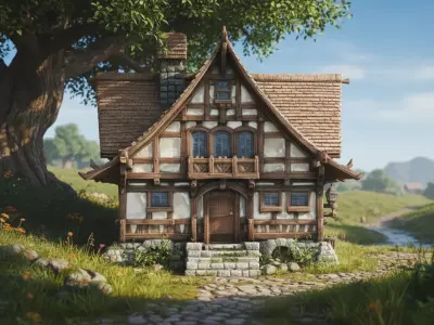 Medieval Fantasy House - Old Village Cottage  PM-22 Low-poly 3D model