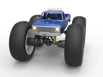 Vintage Monster Truck with 10 ft wheels Scale 1 to 25 3D print model