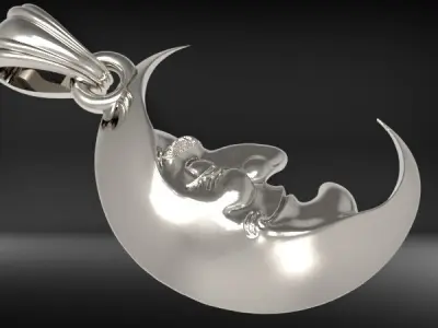 Antique moon crescent face Charm Pendant Necklace Jewelry 3D print model