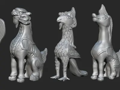 animal ornaments on house-ridges 3D model