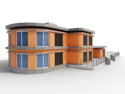 Low Poly Office orange building Low-poly 3D model