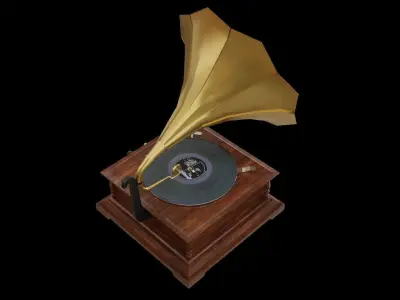 Gramophone golden Low-poly 3D model