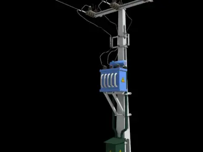 Voltage transformer on pole 3D model