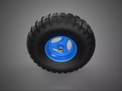 BLUE RIM RUBBER WHEEL TIRE TYRE HUB BEARING CART PNEUMATIC TREAD 3D model