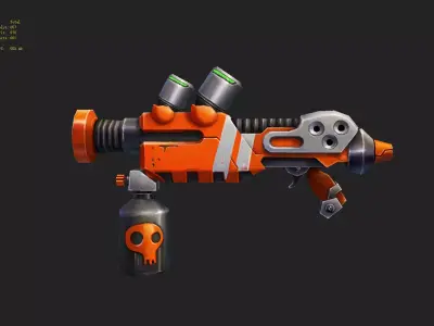 Cute flamethrower painted low model Low-poly 3D model