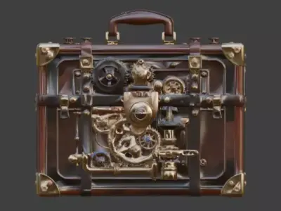Stylized 3D Steampunk Mechanical Tool Suitcase Low-poly 3D model