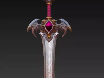 Ruby Winged Fantasy Sword - Low Poly 3D Weapon Low-poly 3D model