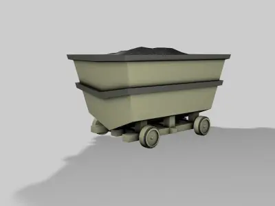 Minecart wheelbarrow with coal in it Low-poly 3D model