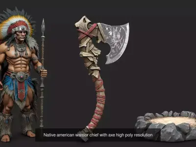 Fantasy native amerian warrior and equipment High Resolution 3D Model Pack