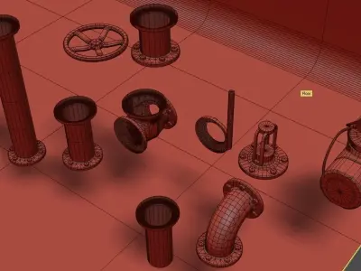 PBR Modular Pipes Set Low-poly 3D model