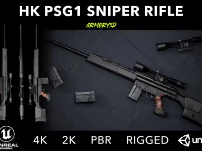 Game-Ready HK PSG1 Sniper Rifle  PBR Rigged Low-poly 3D model