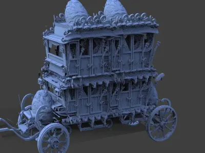 High polygon Stage Coach Horse Carriage 3D With Easter EGG Tall 3D model