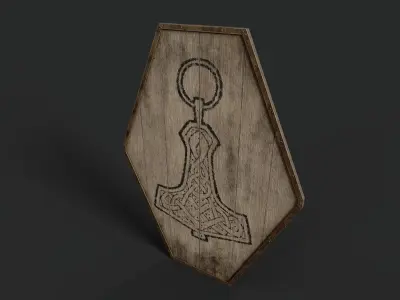 Slavic diamond-shaped shield painted Thor symbol Low-poly 3D model