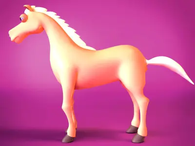Horse cute cartoon style character 3D model