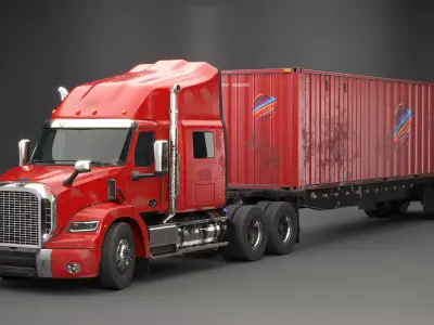 Used Generic Semi Truck with ISO Shipping Container Trailer 3D model