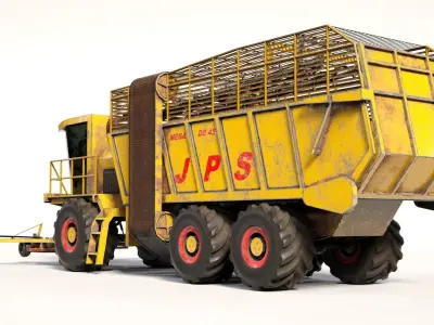  3D JPS Small loading wagon with harvester included Low-poly 3D model