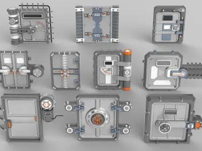 Industrial Doors - 10 pieces 3D model