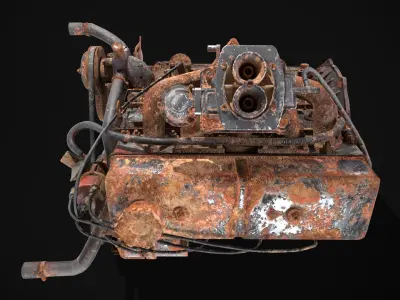Old car engine block rusted Low-poly 3D model