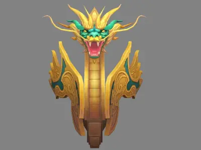 Cartoon dragon head sculpture Low-poly 3D model