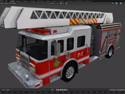 Fire truck animated  Low-poly 3D model
