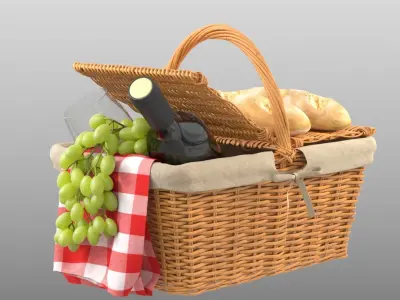 Picnic Basket with Grapes 3D model