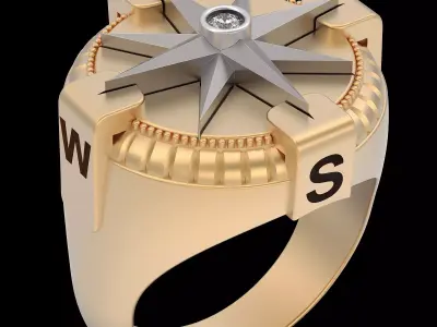 compass ring silver gold printable jewelry 3D model 3D print model