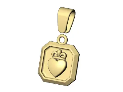 Crown heart square emerald shaped pendant charm with bail 3D print model