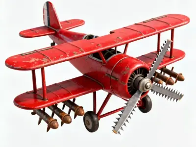 Crimson Shredder Toy Biplane 3D Model Low-poly 3D model