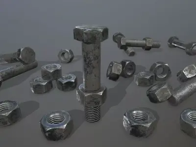Bolts bolt and nut Low-poly 3D model 6