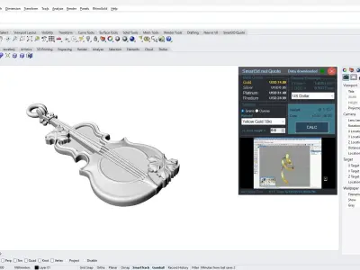 Violin pendant jewelry gold 3D print model